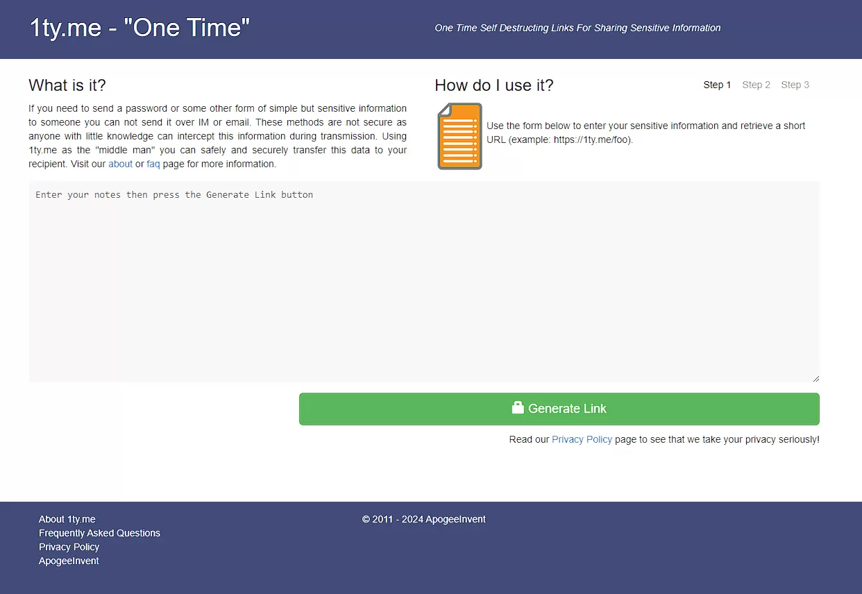 1ty.me：阅后即焚信息传输站点-享乐分享