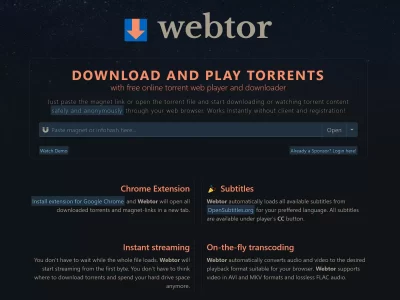 Webtor.io：在线查看和播放磁链内容