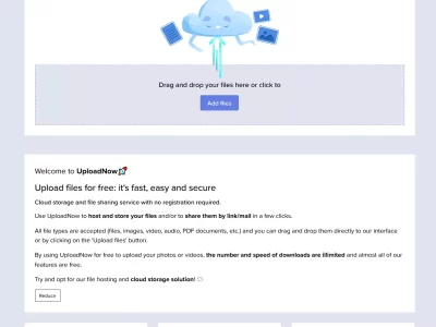 UploadNow.io：无需注册且免费上传和文件共享的云盘