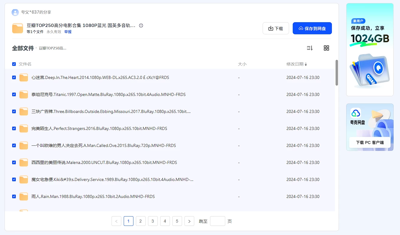 豆瓣TOP250高分电影合集 1080P蓝光 国英多音轨