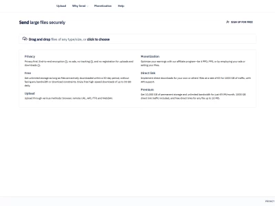Send files：端到端加密、无广告、无追踪、免费且无限存储的文件存储站点