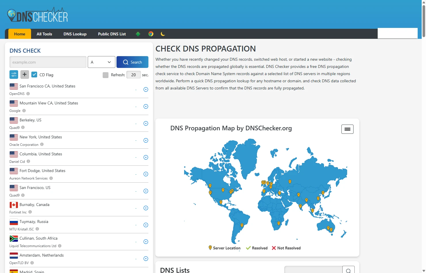 DNS Checker：全球DNS传播检测与域名系统记录查询工具-享乐分享