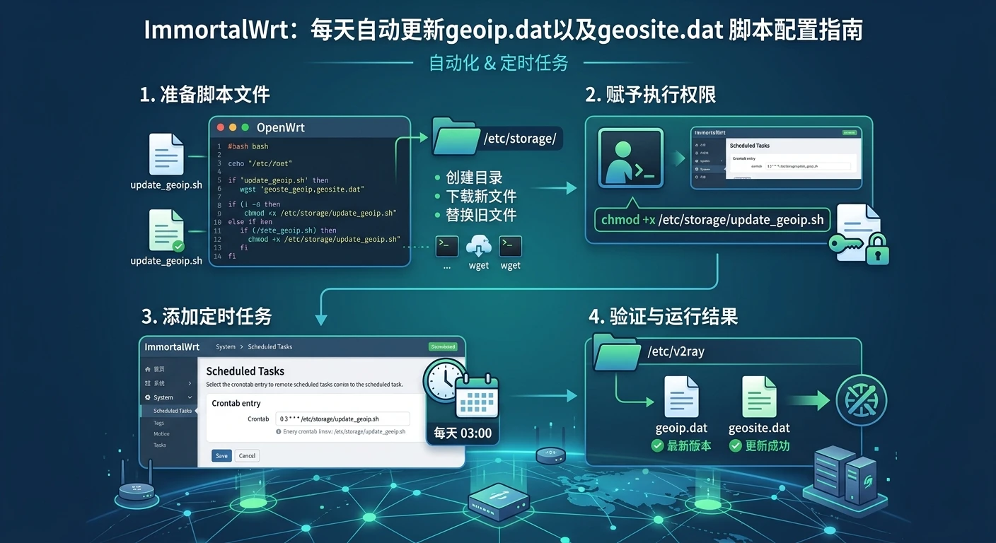 ImmortalWrt：每天自动更新geoip.dat以及geosite.dat脚本-享乐分享