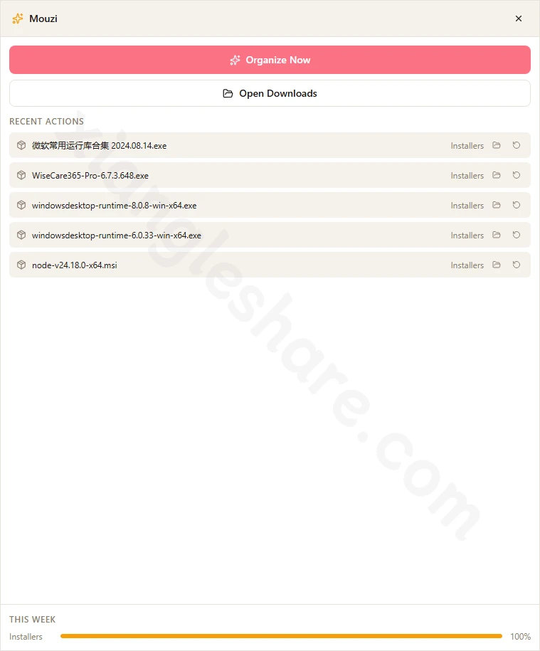 Mouzi:Windows/Linux后台自动整理下载文件夹的开源工具 Mouzi:Windows/Linux后台自动整理下载文件夹的开源工具-享乐分享